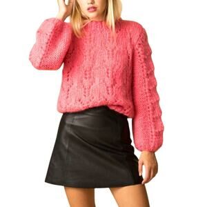 GANNI Julliard Mohair Wool Sweater Hot Pink Chunky Cable Knit XS